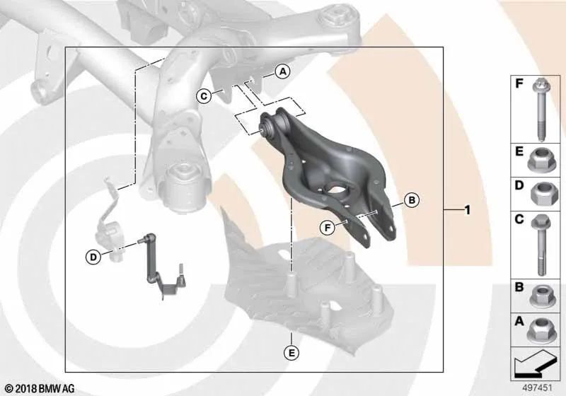 Kit de réparation de bras de relear gauche -Rear -Rear pour BMW F20, F21, F22, F23, F30, F31, F34, F35, F32, F33, F36 (OEM 33322467125). BMW d'origine.