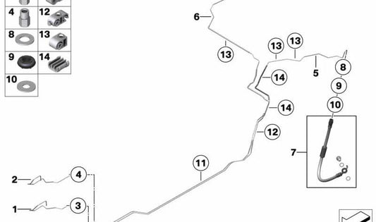 Tubo de freno trasero con funda protectora OEM 34326778792 para BMW F12, F13 (640d, 640i, 650i, versiones xDrive incluidas). Original BMW.