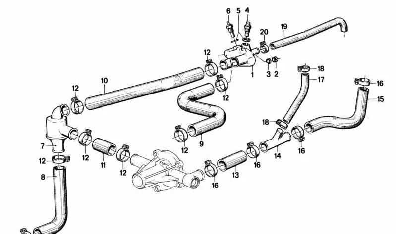 Manguera del sistema de refrigeración OEM 11531271788 para BMW E21, E30, E12, E28. Original BMW.
