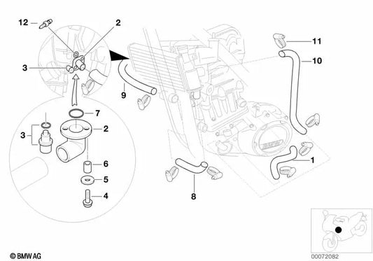 Coolant return hose OEM 17122345240 for BMW F 650 GS, G 650 GS, G 650 GS Sertão motorcycles. Original BMW Motorrad.