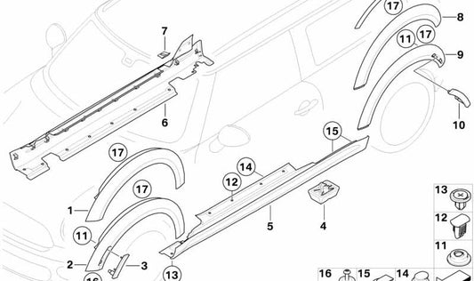 Remate umbral derecho OEM 51777167592 para MINI Clubman R55, R55 LCI. Original MINI.
