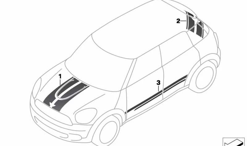 Black right side decorative vinyl 51149811278 for Mini R60 (Cooper, Cooper S, All4) from 2010 to 2016. Original mini spare.