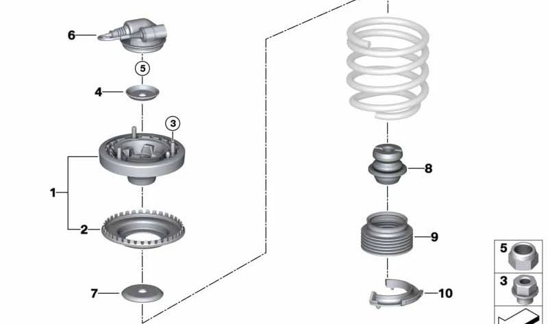 Supporto primaverile superiore per BMW E82, E90, E92, E93 (OEM 31302283652). BMW originale.