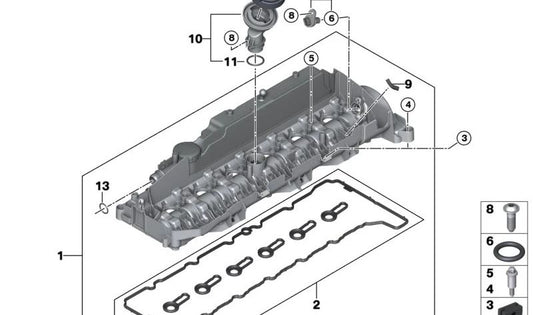 Cylinder head cover OEM 11128571308 for BMW G20, G21, G30, G31, G32, G11, G12, G14, G15, G16, G01, G02, G05, G06, G07. Original BMW.