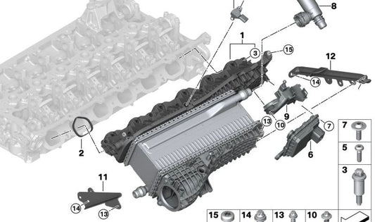 Sistema de admisión con intercooler OEM 11617952861 para BMW G20N, G21N, G22N, G23N, G26N, G60, G70, G45, G05N, G18N, G06N, G07N, G09. Original BMW.