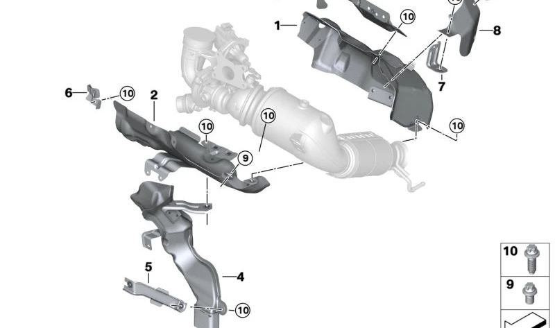 Soporte de conducto de escape del turbo OEM 11658604706 para BMW F40, F52, F44, F45, F46, F48, F49, F39 y MINI F55, F56, F57, F54, F60. Original BMW y MINI.