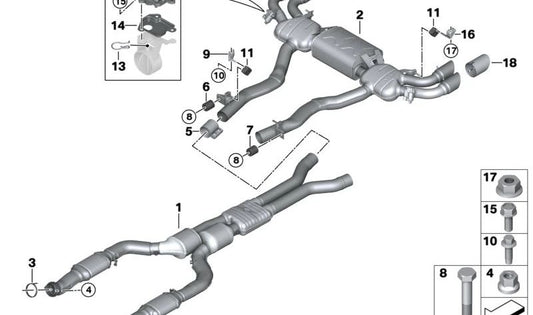 Silenciador de vibraciones OEM 18303451614 para BMW F20, F21, F22, F23, F34, F10, F11, F18, E83, G05, G06, G07, F95N, F96N, G42. Pieza original BMW.