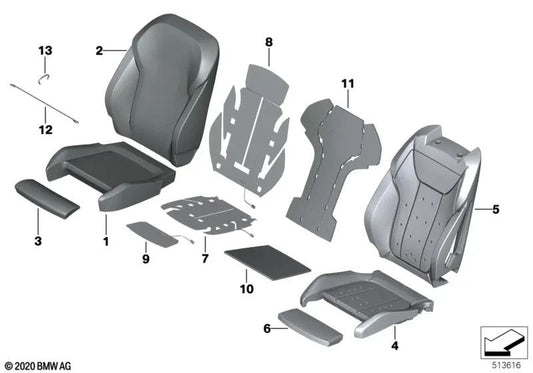 Tapizado asiento deportivo cuero OEM 52105A54952 para BMW Serie 3 G20, G21, Serie 4 G26, X3 G01, X4 G02... y más. Original BMW.