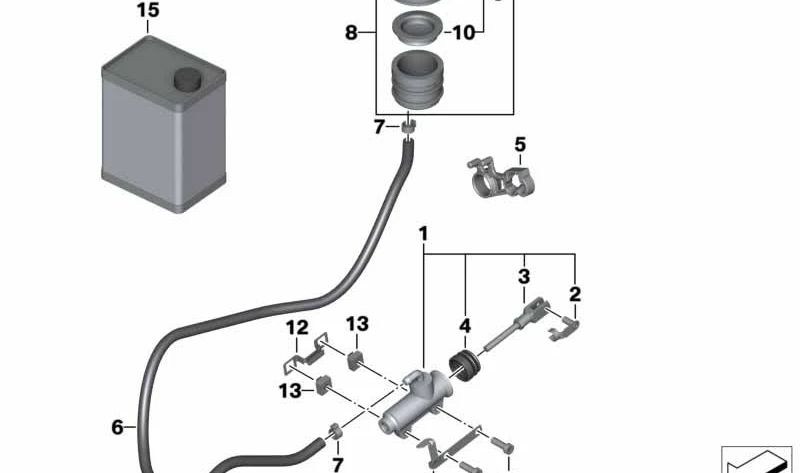 Cilindro principal de freno trasero OEM 32727715813 para motos BMW HP2 Megamoto K25 (2007-2010). Original BMW Motorrad.