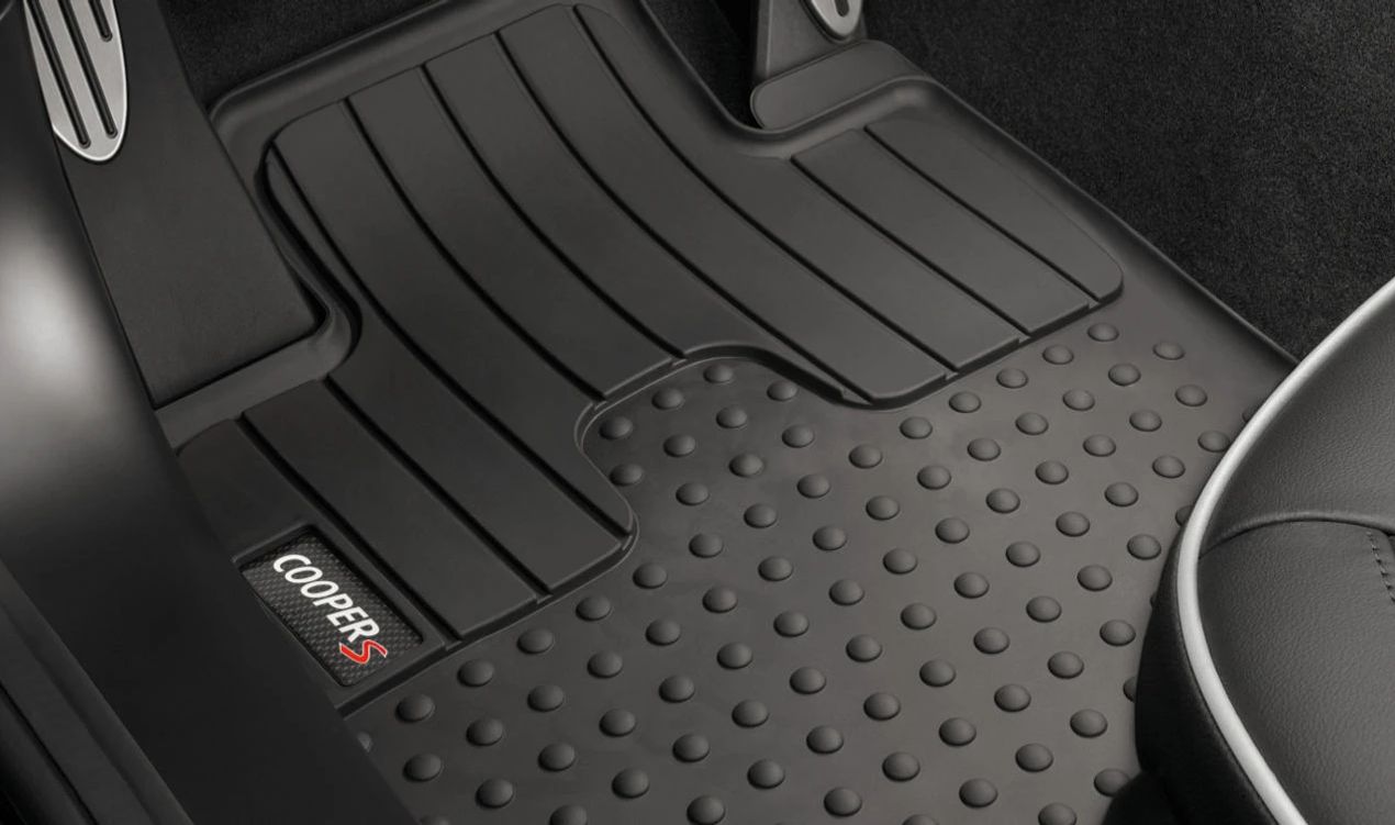 Alfombrillas de goma originales BMW antideslizantes OEM 51472243908 para MINI R55 R56 R57 R58 R59. Resistentes al agua y fáciles de limpiar