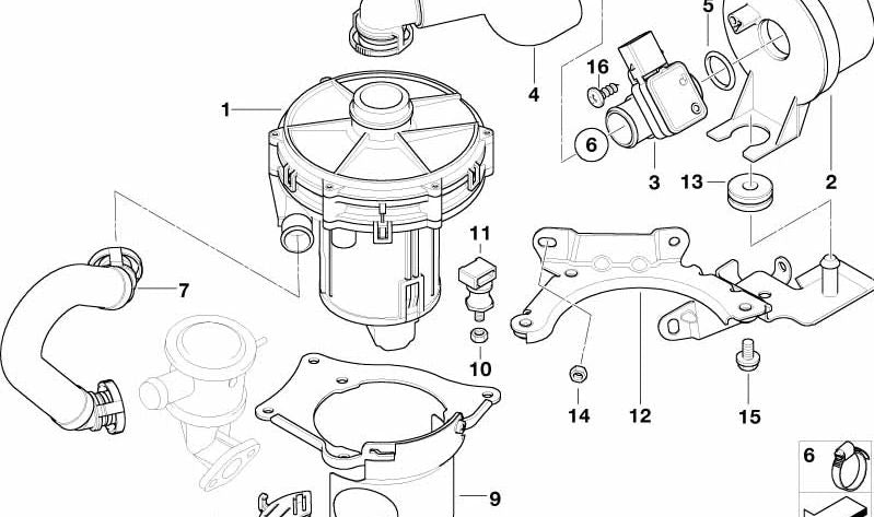 Bomba de aire secundario OEM 11727571592 para BMW E46 325Ci y 325i con motor M56. Compatible con modelos fabricados entre 2002 y 2006. Pieza original BMW.