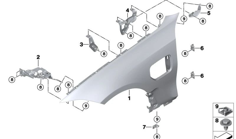 Soporte lateral delantero derecho OEM 41008494436 para BMW G20 {316d, 318d} (todos los motores y transmisiones). Original BMW.