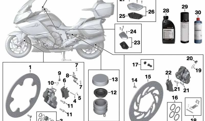 Conjunto de pastilhas de freio traseiro OEM 34218534821 para motocicletas BMW K1600GT, K1600GTL, K1600B... e muito mais. Originais BMW Motorrad.