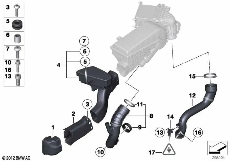 Canal de admissão OEM 13717566380 para BMW Série 7 F01, F02, F03, Ghost RR4, Wraith RR5, Dawn RR6. BMW genuíno.