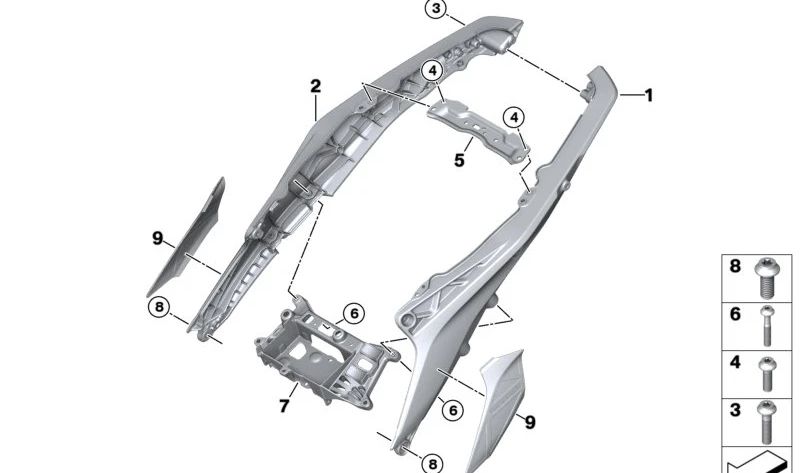 Chasis trasero izquierdo OEM 46717107623 para BMW Motorrad R 1300 GS (K61, 0N21). Original BMW Motorrad.