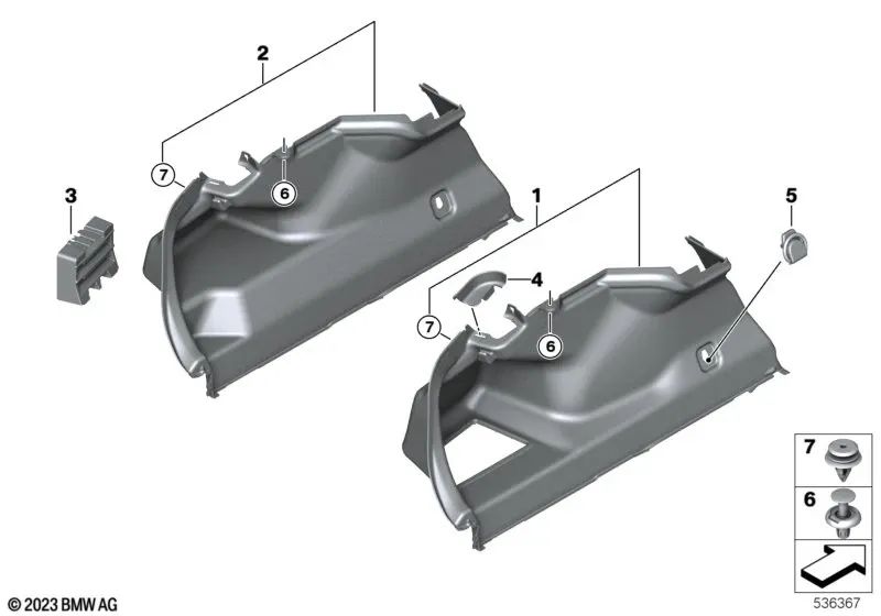 Blende Scharnier left for BMW G60 (OEM 51475A11DA7). Genuine BMW.