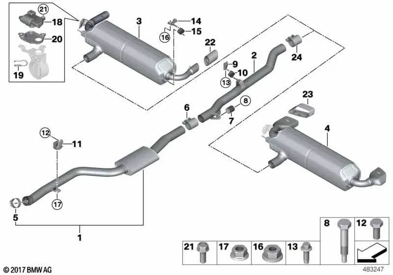Rear silencer with exhaust valve for BMW G32 (OEM 18308674256). Original BMW