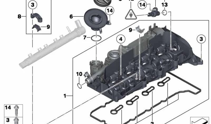 Tapa de culata OEM 11128589942 para BMW F30, F30N, F31, F31N y X3 F25. Recambio original BMW.
