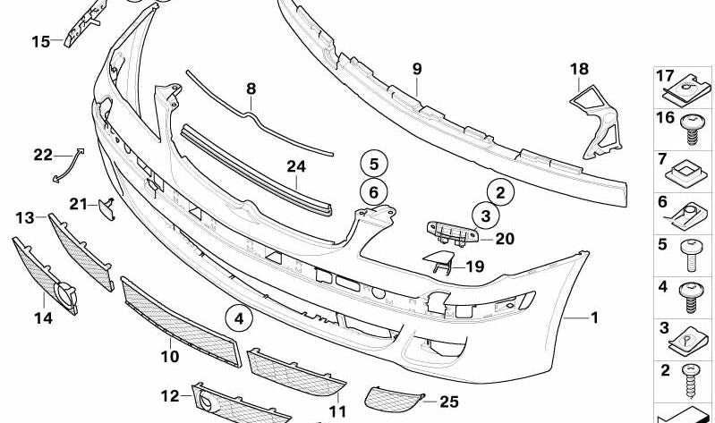 OEM 5117142159 Frontal -Fixing -Unterstützung für die BMW 7 E65 -Serie (730d, 730i, 740i, 745d, 750i, 760i). Kompatibel mit Modellen zwischen 2003 und 2008. Original BMW.