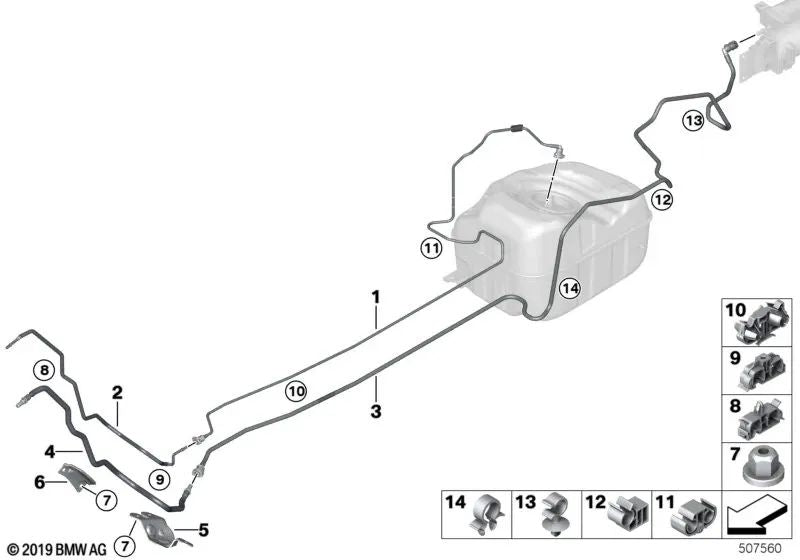 Fuel supply line for BMW F45, F45N, F48N, F39 and MINI F60, F60N (OEM 16127348731). Original BMW