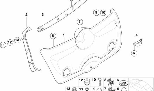 Rechte Portameta -Abdeckung OEM 51497029854 für Mini R50, R53. Original Mini.