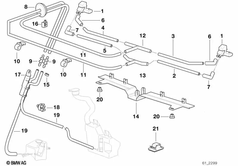 Conducto de tubo flexible izquierdo OEM 61668364445 para BMW Serie 7 E38 725tds, 728i, 728iL. Original BMW.