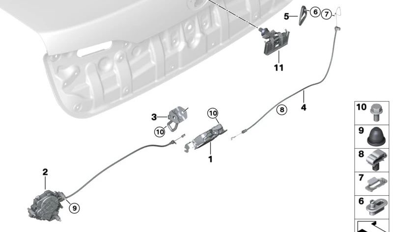 Botón apertura maletero OEM 51249853599 para BMW G70. Parte del sistema de cierre del maletero. Recambio original BMW.