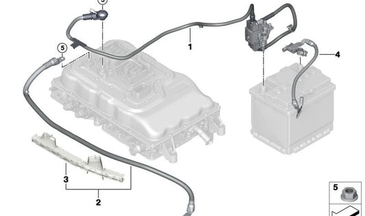 Cable de batería negativo OEM 61125A19C80 para MINI F56 BEV, F56 BEV LCI, Cabrio F57 BEV. Original MINI.