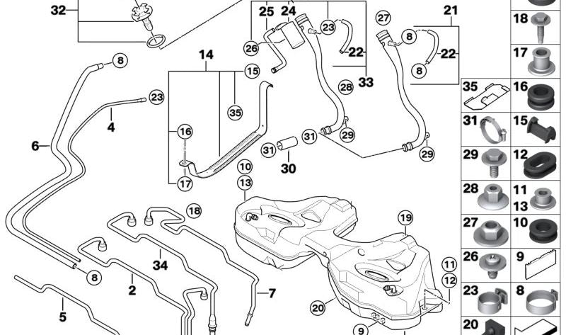 Manche à caoutchouc ovale ovale 16111184870 pour BMW G20, G21, F07, F10, F11, F18, F06, F12, F13, E65, E66. BMW d'origine.