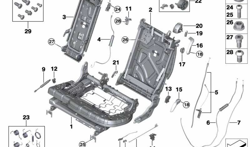 Estructura de asiento confort derecho OEM 52307432052 para BMW F15. Original BMW.