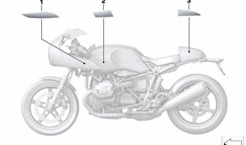 Decoração esquerda OEM 16118567227 para BMW Motorrad R nineT Racer (K32) de 2016. Original BMW Motorrad.