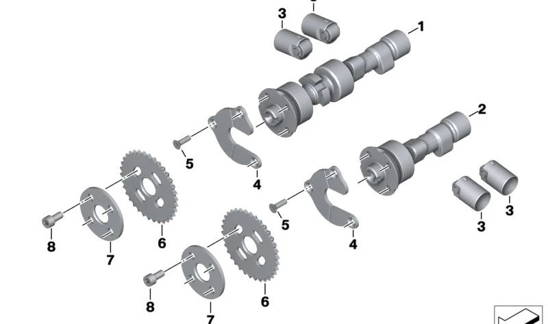 Árbol de levas derecho OEM 11318409692 para BMW Motorrad R 18, R 18 Classic, R 18 Roctane, R 18 B y R 18 Transcontinental. Compatible con modelos desde 2020 hasta 2031. Original BMW Motorrad.