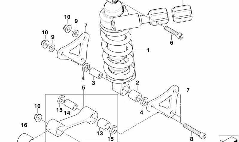 Amortiguador trasero OEM 33537682064 para BMW Motorrad K 1200 R y K 1300 R. Compatible con modelos KK43 (K 1200 R 2005-2008 y K 1300 R 2008-2015). Original BMW Motorrad.