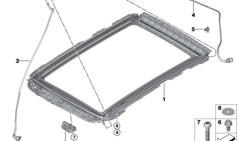 Tubo desagüe delantero OEM 41007412114 para BMW X5 (F95, G05, G18, G18N), X6 (F96, G06) y X7 (G07, G07N) con techo panorámico eléctrico. Original BMW.