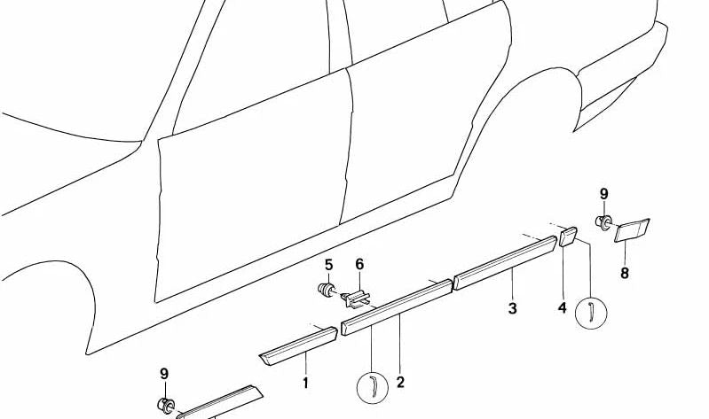 Moldura protectora para puerta trasera izquierda para BMW E34 (OEM 51131934181). Original BMW