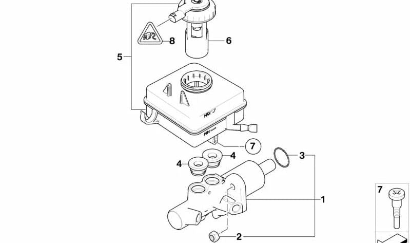 Depósito de líquido de frenos OEM 34316761073 para BMW E60, E60N, E61, E61N, E63, E63N, E64, E64N. Original BMW.
