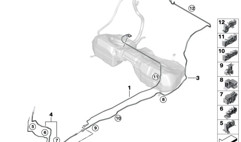Tubo de combustible OEM 16127449000 para BMW G20, G20N, G21, G21N, G80, G80N, G81, G81N, G22, G23, G23N, G26, G82, G82N, G83, G83N. Repuesto original BMW.