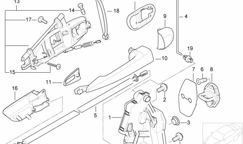 Soporte manilla exterior puerta trasera derecha para BMW E46 (OEM 51227044842). Original BMW
