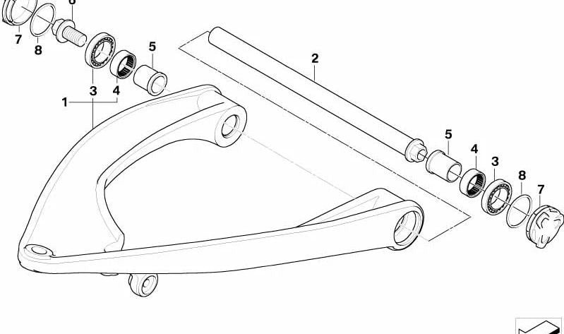 Brazo longitudinal delantero OEM 31427706748 para motos BMW R 1200 GS, R 1200 GS Adventure (K25). Original BMW Motorrad.