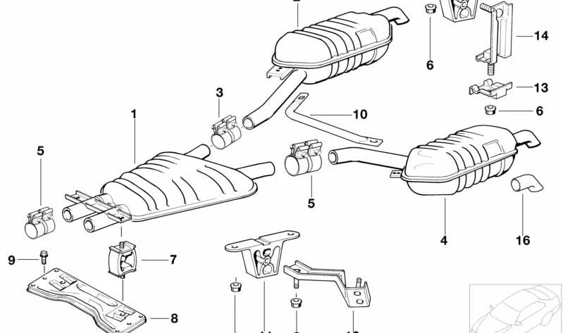 OEM traseiro direito silencioso 18121745100 para BMW E38 730i, 730il, 735i, 735il, 740i, 740il. BMW original.