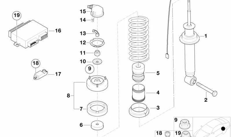 Amortiguador trasero con control EDC OEM 33521092379 para BMW E39. Original BMW.