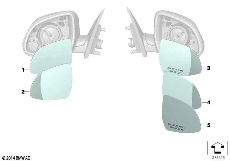 Verre de rétroviseur chauffant grand angle droit OEM 51167408448 pour BMW X5 F15, X5 M F85, X6 F16, X6 M F86. Véritable BMW.