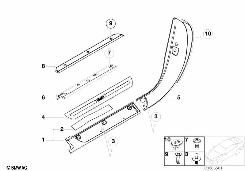 Moldura de entrada interior derecha para BMW Z8 E52 (OEM 51478234428). Original BMW