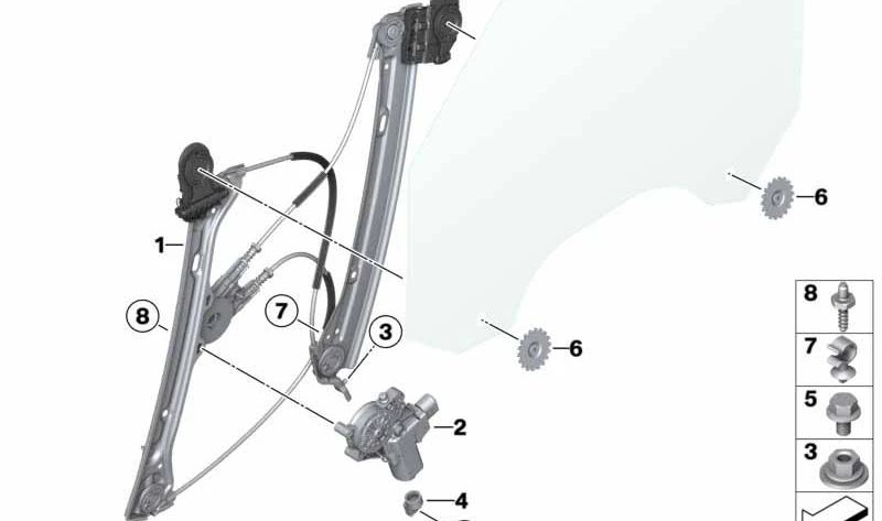 Front left window regulator without motor for BMW 3 Series F34, F34N (OEM 51357339591). Original BMW.