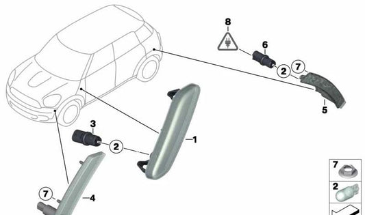 Intermitente adicional amarillo izquierdo OEM 63139802567 para MINI Countryman R60, Paceman R61. Original MINI.