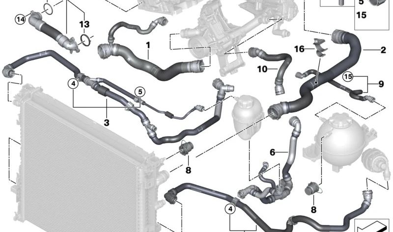 Manguito del radiador motor OEM 17128670667 para BMW X3 G01, G01N y X4 G02, G02N. Original BMW.