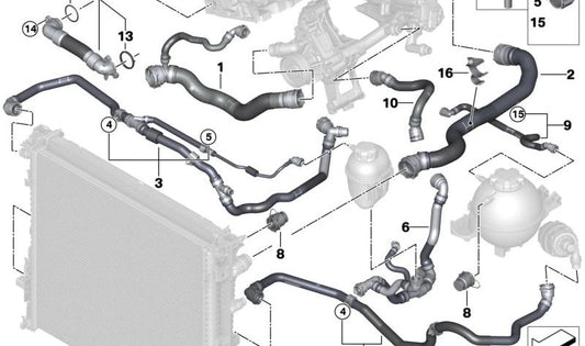 Tubo del modulo di aspirazione del radiatore del refrigerante per BMW G01N, G02N (OEM 17129845508). BMW originale
