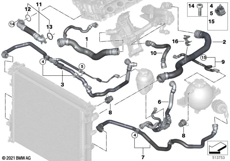 Manguera del Radiador de Refrigerante para BMW X3 G01N, X4 G02N (OEM 17129845510). Original BMW