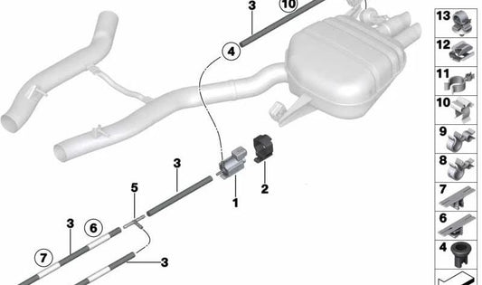 Soporte de tubo OEM 35411165410 para BMW E46, F10, F11, F01N, F02N. Pieza original BMW para sujeción de mangueras con diámetro 11mm/6mm. Ideal para mantenimiento de sistemas de vacío o acelerador.