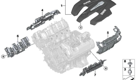 Cubierta acústica de la tapa de balancines OEM 11148626979 para BMW G30, G11, G12, G05, G07. Original BMW.